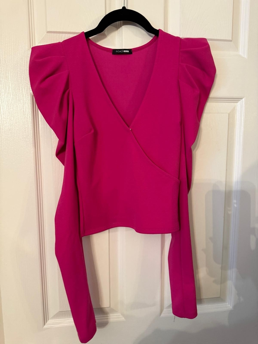 Fashion Nova Fuchsia Puff-Sleeve Wrap Top